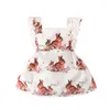 Kız Elbiseler Kız Bebek Kız Paskalya Elbise Doğum Desen Baskılı Kovan Açık Tail Kare Yaka Sundresses 0-24 aylık