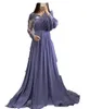 2023 Sexy Lavender Evening Dresses Wear Arabic Illusion Neck Lace Appliques Crystal Beads Long Sleeves Chiffon Custom Prom Robe De Marrige Gowns