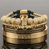 4st Set Gold Hip Hop Hand Made Bead Armband Men Copper Pave CZ Zircon Crown Roman sifferarmband Bangles Luxury Jewelry3093