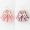 女の子のドレスPudcoco Dress 3m-3y Born KidsBaby Winter Warm Clotes Bowknot Princess Party