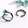 Fedi nuziali Trendy Female Male Blue Flower Ring Charm 14KT Black Gold Open Engagement Punk Couple Branches For Women Men