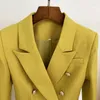 Kvinnors kostymer högkvalitativ EST 2022 Classic Designer Jacket Kvinnor Lion -knappar Double Breasted Slim Fit Textured Blazer Color Mustard