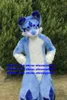 Pelliccia lunga blu Fursuit Costume mascotte peloso Cane Husky Lupo Volpe Personaggio dei cartoni animati per adulti Vestito completo Abiti anime Art Show Sessione fotografica zz7593