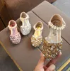 Flat Shoes Summer Girls Bead Flats Fling Princess Baby Dance Kids Sandals Children Wedding Gold Silver Size 21-30