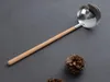 Cuillère à soupe avec manche en bois de hêtre de Style japonais, louche à soupe en acier inoxydable, cuillère en bois à Long manche, ustensile de cuisine