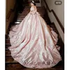 ピンクプリンセスボウバックコルセットQuinceanera Dress Ball Gown 3D Flowersアプリケーションフリルスイート16 Vestidos de xv anos