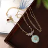 Chains S925 Sterling Silver Color Gold Plated Jade Buckle Bird Pendant Temperament Lady Clavicle Chain Set