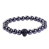 Charm Bracelets 5pcs Simple Style 8mm Black Hematite Stone Beads With Skull Pave CZ Charms Bracelet For Men Watch Accessory Drop