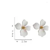 Backs Earrings Temperament Lily Of Flower Ear Clips Trendy Simple Metallic White Petal Clip On No Piercing For Female