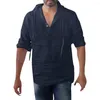 T-shirts pour hommes manches longues Baggy taille pour hommes couverture en coton solide bouton en lin chemisier à capuche