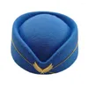 Basker Stewardess Air Hostesses Hat Women Imitation Wool Felt Cap Ladies Pillbox Hatts With Gold Insignia Solid Beret Base Sweet Fe4843411