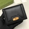 Diana Card Case Wallet Double G Designer Glad leer Bruin Zwarte Wallets Antiek Goud afgestemde Hardware Bamboo Sluiting Women Men Men Purse