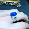 Cluster-Ringe, cooler Herrenring, glänzender blauer Sternsaphir-Edelstein, 925er Silber, Schmuck, große Größe, zertifiziertes Geburtstagsgeschenk