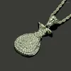 Pendant Necklaces Golden Color Dollar Money Bag Iced Out Rope Chain Rapper Hip Hop Jewelry Necklace For Men Gift Drop