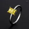 Cluster Rings Trendy Ring 925 Silver Jewelry Rectangle Citrine Gemstones Finger For Women Wedding Party Promise Gift Ornaments Wholesale