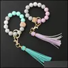 Keychains Lanyards Tassel Wood Beads Armband Keychains Keyring For Women Accessories Mticolor Key Ringshain Styles 14 Colors Drop DHQB9