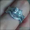 An￩is de casamento an￩is de casamento atacado j￳ias de luxo legais 10kt Princesa branca de ouro cortado Cut Zirconia Mulheres anel de noiva para L Dhpdh