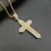 Pendentif Colliers Strass Croix Religieuse Collier Mode Homme Titane Acier Plaqué Or Hip Hop Bijoux