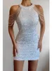 Casual Dresses Sexy Women Sequin Dot Mini Dress Tight Off Shoulder Tassel Sleevelesss Glitter Bodycon Stretchy Party Night Club Cocktail