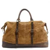 Sacs Duffel M013 toile imperméable en cuir hommes voyage bagage à main fourre-tout grand sac de week-end pendant la nuit