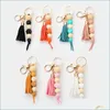 Keychains Lanyards Fashion Beads Keychains for Women Girls Simple Summer Sil Wood P￤rled Pendant Tassel Keychain Accessory Gifts D DHFMP