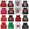 Retro 91 Rodman Basketball Jersey Scottie 33 Dennis Pippen 23 Rouge Blanc Stripe Vert Cousu Vintage Hommes Maillots Mesh Respirant