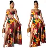 Casual jurken 2022 Sexy print Slit vrouwen maxi zomer strapless lange kledingpatroon bloemen melk stof korte mouw