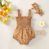 Rompers 2022 Zomer Babymeisjes Peuter katoenen jumpsuits Pasgeboren meisje Bloemen baby Romper Hoofdbandkleding 018 M J220922