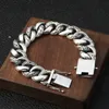 Bracciali a catena a maglie da uomo in argento sterling 925 massiccio Foglie di piume 17mm Antico Vintage Punk Fatto a mano Moda Accessori per gioielli di lusso Regali