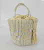 Evening Bags Gold And Silver Bucket Woven Straw Bag British Wind Women's Shoulder Handmade Grass Weaving Travel Leisure Beach