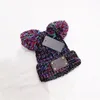 Kids Knitted Hats Classic Letter Double Pompon Winter Beanies Brown Label Skull Caps Children Boonet Boys Girls Crochet Hat Knitting Beanie Designer Ear Muff Gifts