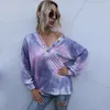 Sweats à capuche pour femmes V Neck Tie-Dye Gradient Loose Sexy Casual Bottoming Crop Top