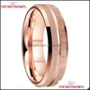 Wedding Rings Wedding Rings 6Mm 8Mm Rose Gold Tungsten Carbide Fashion Ring Engagement Band For Men Women Sandblasted Beveled Edges Dhqco