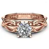 Anneaux de mariage mignon couleur or rose fiançailles pour femmes avec motif coeur brindilles côtés classique solitaire en gros