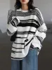 Women's Sweaters JMprs Causal O Neck Striped Sweater White Fashion Loose Fall Knitted Jumper Soft Sweater Irregular Outfit Ladies Top Sweaters J220915