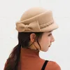 Berets Seioum Wool Beret Winter Women Felt Bow French Beanie Fedora Hat