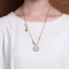 Chains S925 Sterling Silver Color Gold Plated Jade Buckle Bird Pendant Temperament Lady Clavicle Chain Set