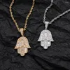 Anhänger Halsketten Iced Out Hamsa Hand Halskette für Männer Frauen 2 Farben Zirkonia Mode Hiphop Schmuck