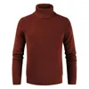 Camisetas para hombre, suéter de punto de manga larga con cuello alto de Color puro informal para otoño e invierno para hombre