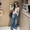 Clothing Sets Girls Autumn 13 14 Years Ripped Jeans Striped T-shirt Two Piece Suit Clothes For Teenagers 2022 Kids Streetwear Outfits