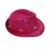 Unisex led jazzhatt blinkande ljus upp paljett fancy glänsande färgglada ljus hatt lysande kepsar halloween fest kostymtillbehör wll1771