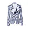 Abiti da donna Blazer shoploveandlabels Occasioni della regina Windsor BLAZER CON BOTTONI A RIGHE look da ufficio Giacca Manica in pelle Bottoni leone BS108