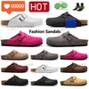 Boston Clogs Tofflor Läderlindat huvud Dra korkrester platt sula Designer Slides Lazy Shoes Lovers Scuffs Mode Lyx Herr Dam Loafer Sandaler Clog 35-44