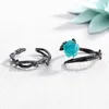 Eheringe trendige weibliche männliche blaue Blume Ring Charm 14KT Schwarz Gold Open Engagement Punk Paar Zweige für Frauen Männer