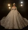 Vestido de novia de princesa de lujo, vestido de novia con hombros descubiertos, manga larga de cristal, Arabia Saudita, apliques florales en 3D, vestidos de novia de rob