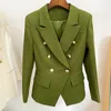 Kvinnors kostymer högkvalitativ EST 2022 Classic Designer Jacket Kvinnor Lion -knappar Double Breasted Slim Fit Textured Blazer Color Mustard