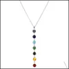 Pendant Necklaces Sier Simple Style 7 Chakra Mticolor Natural Stone Beads Pendant Necklace Long Chain For Women Charm Collier Collar Dhse7