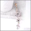 Navel Bell -knop Ringen Sexy Belly Bars Button Rings Piercing Crystal Flower Body Sieraden Navel Ring Gouden Accessoires 6 Styles D DHGB3