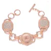 Bracelets à breloques 10 pièces/lot, bijoux interchangeables en or Rose, Bracelet à pression au gingembre, breloques à boutons de 18mm, cristal NN-752 10