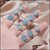 Wedding Rings Wedding Rings 1pc Irregar Natural Stone Finger Ring Aquamarines Mineral Blue Crystal Quartz Vrouwen Verstelbare verjaardaga Dhdjg